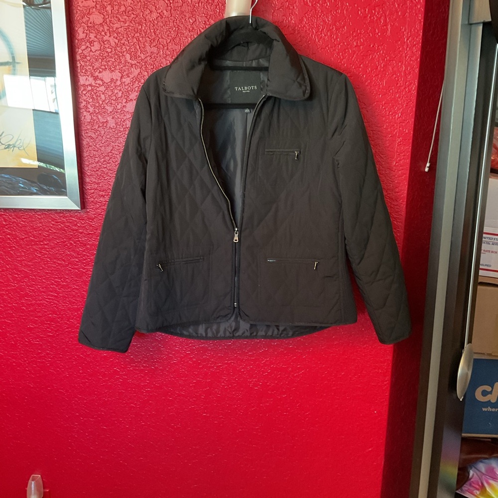 Talbots Women's Blazer/Jacket - Black MP, petite, zip sleeves, back belt detail